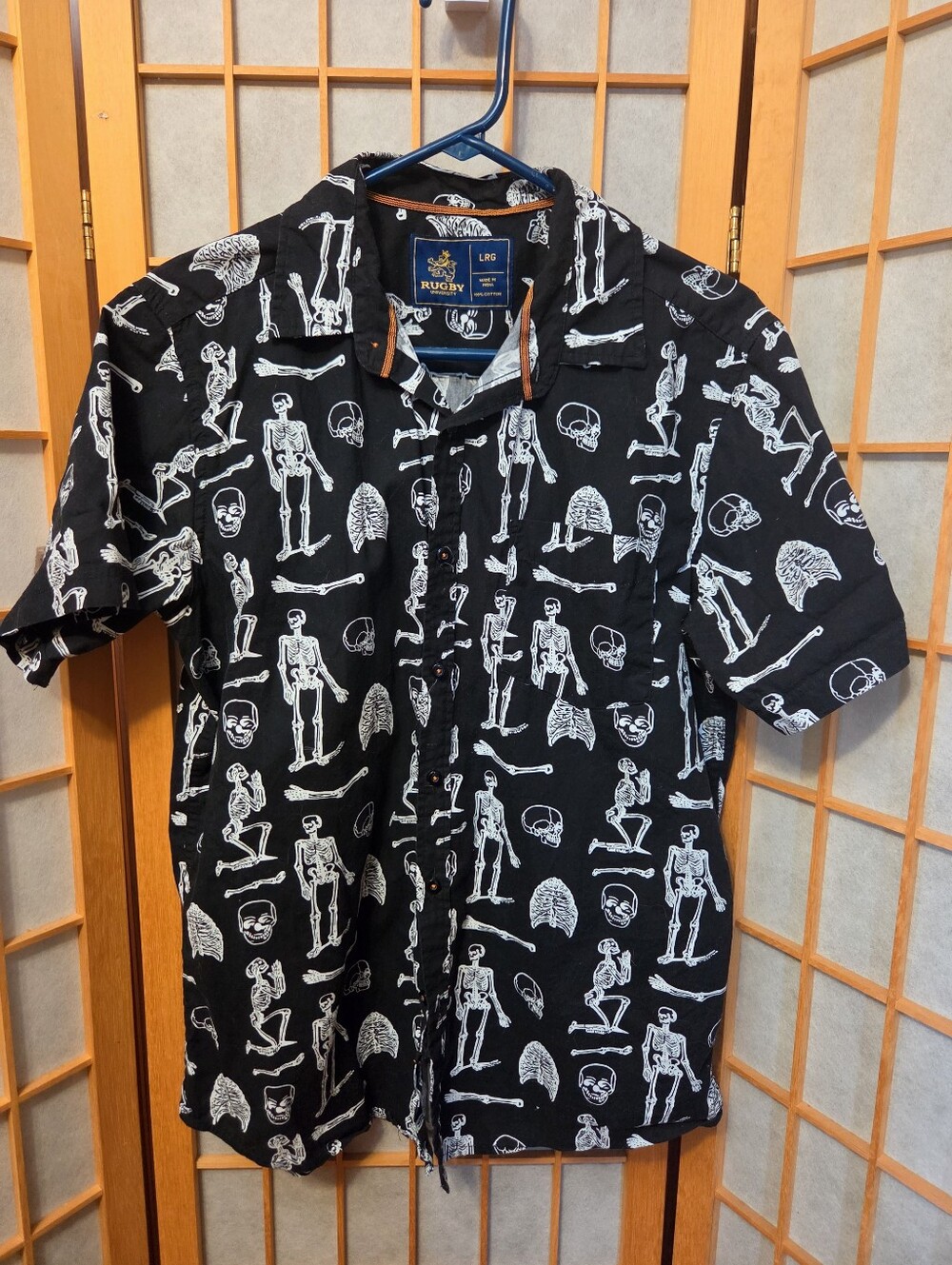 Skeleton Button Down Short Sleeve - Rugby University - Men's Size Large
